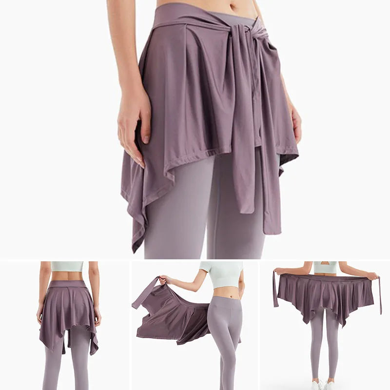 Women Tennis Self-Tie Sports Skirts Athletic Yoga Skirt Long Strap Hip Covering Fitness Wrap Cover Up Anti Glare Ballet Skirt