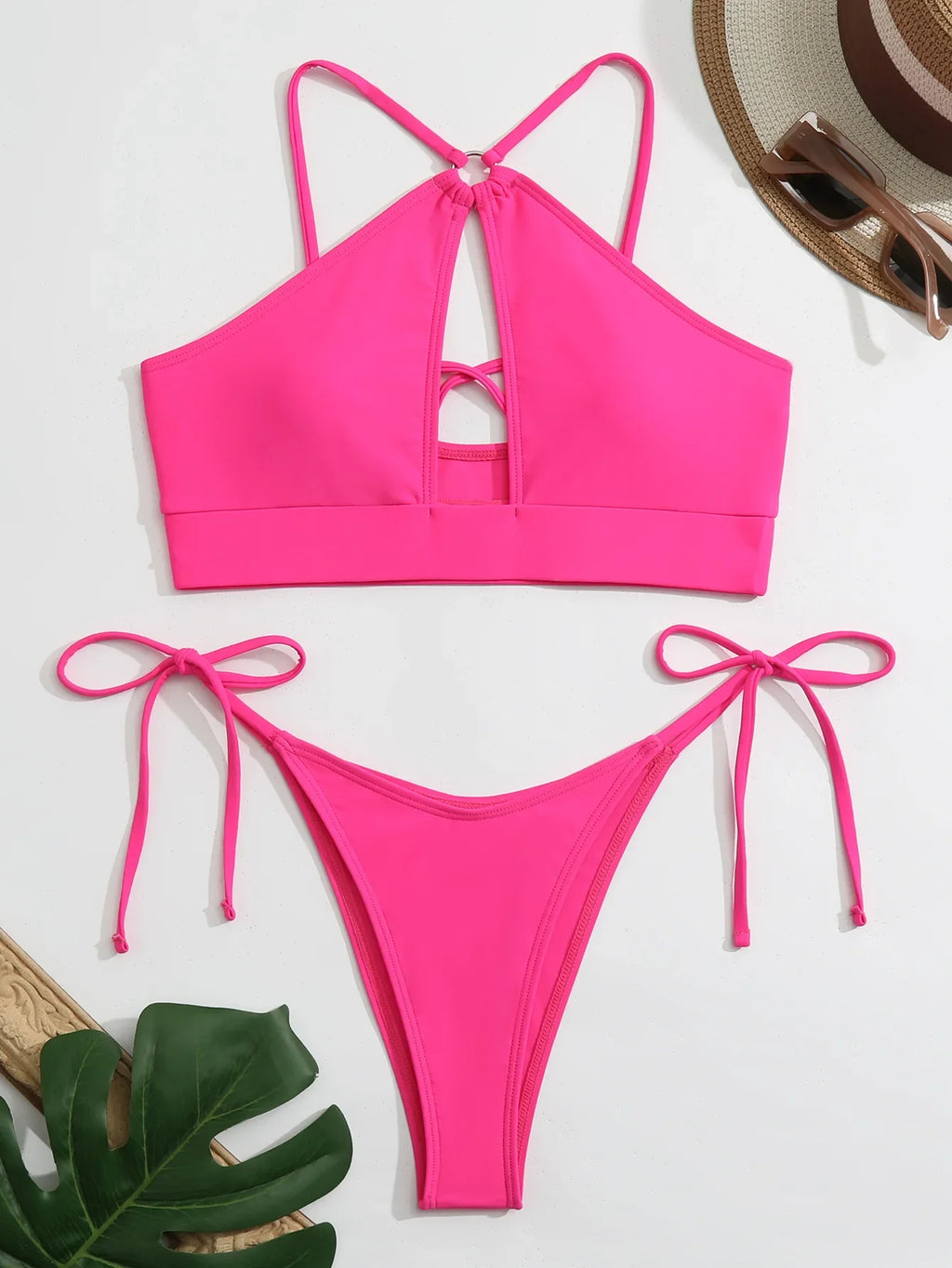 2026 Sexy Orange Bikini Hollow Out Push Up Two-Piece Swimsuit Women Halter Bandage Backless Thong Swimwear Summer Beachwear New