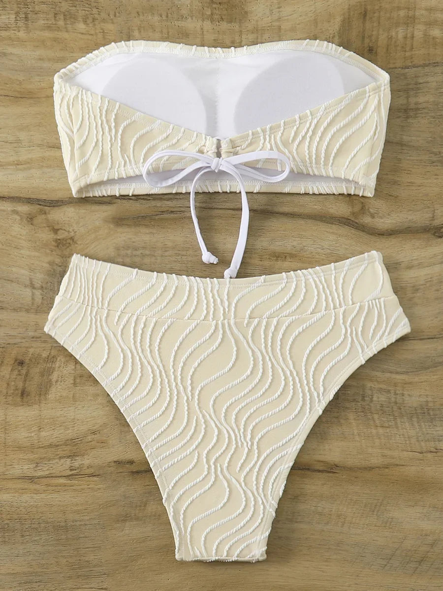 Wave Striped Bandeau Bikinis High Waist Bikini Female Swimsuit Women Swimwear Two-pieces Bikini Set Bathing Suit Swim Beach Wear