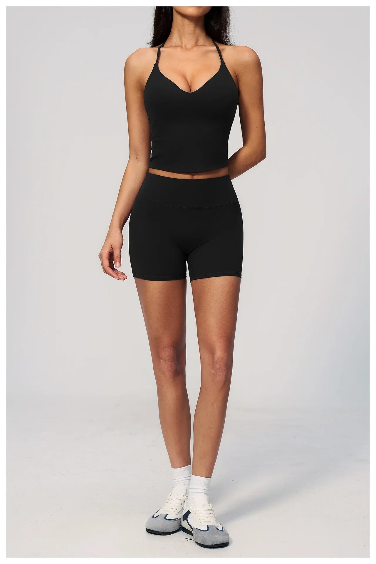 New Yoga Sets Women V Neck Back Criss Cross Sports Tank Top High Waist Butt Lift Shorts Fitness Suit Gym Running Workout Clothes