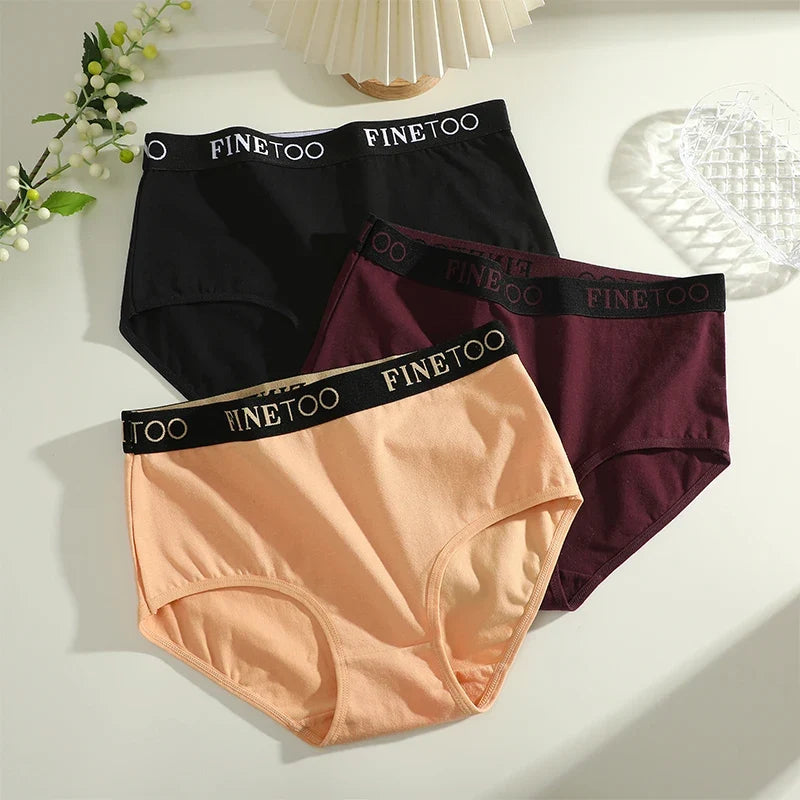 Finetoo 3Pcs/Set Women's Seamless Cotton Briefs Women Plus SizePanties Breathable Underwear Female Low Waist Soft Lingerie S-XXL