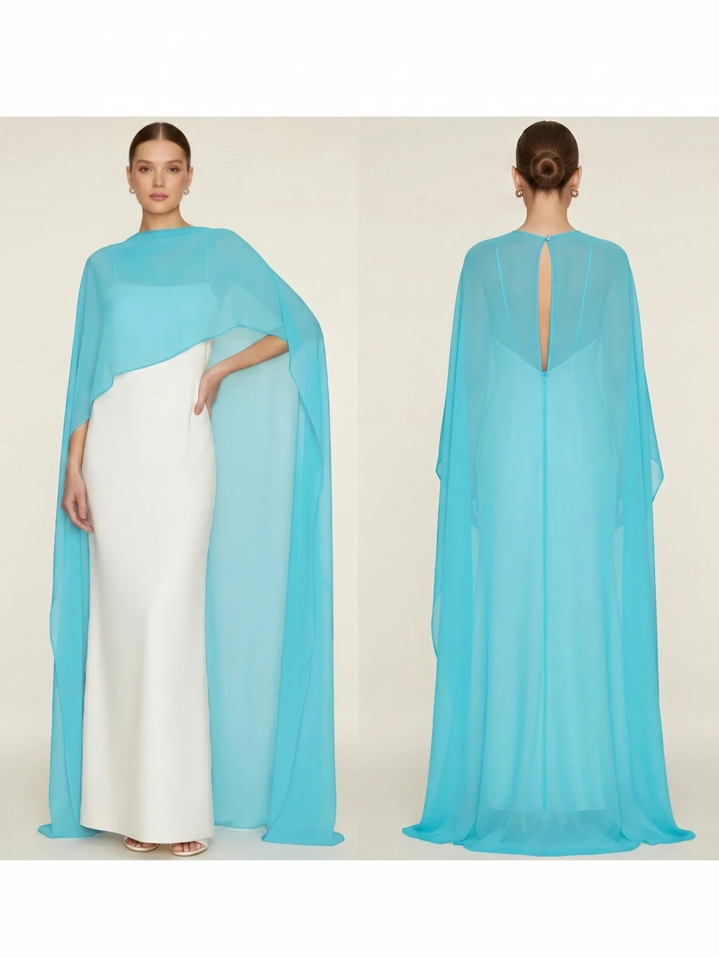 Women's Sheer Chiffon Cape Bat Sleeve Floor Length Shawl Elegant Cover Up Tops Party Evening Cape Blouse f