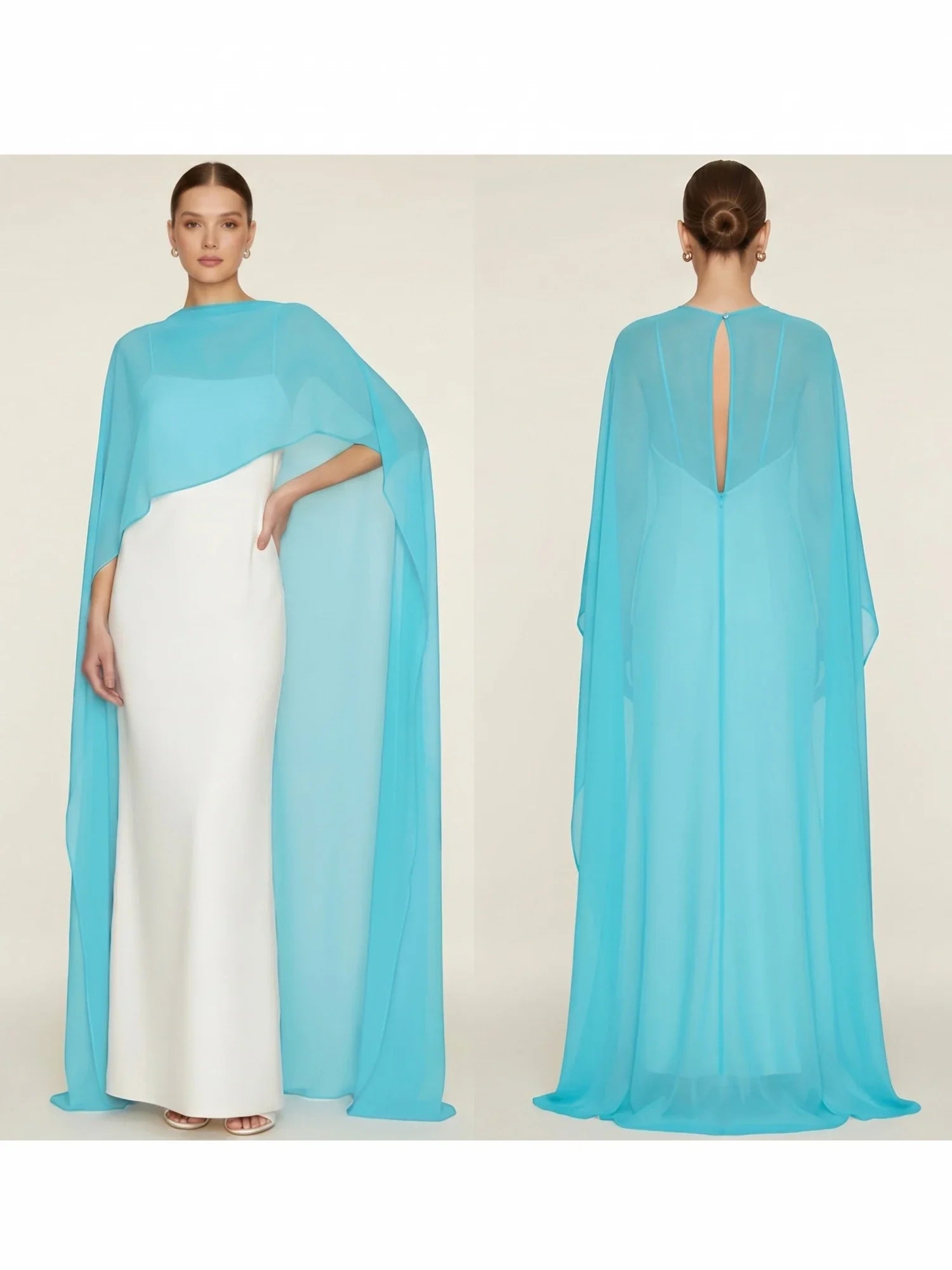 Women's Sheer Chiffon Cape Bat Sleeve Floor Length Shawl Elegant Cover Up Tops Party Evening Cape Blouse f