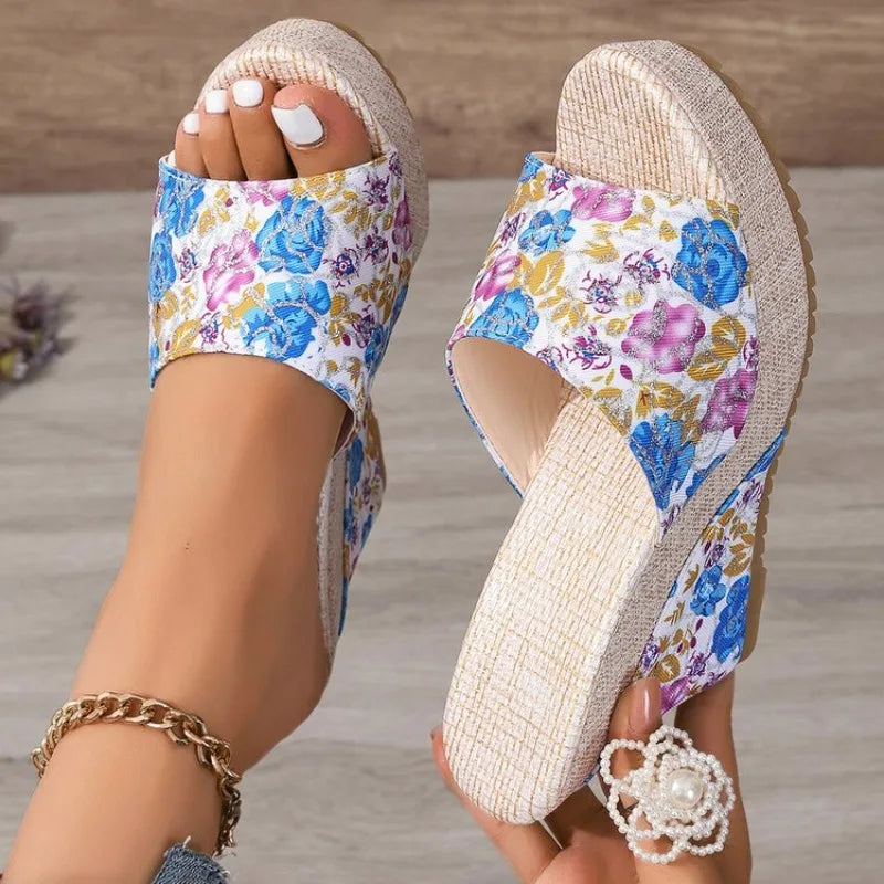 2026 New Women Shoes Fashion Shoes Casual Flip Flops Summer  Print Peep Toe Wedge Slippers