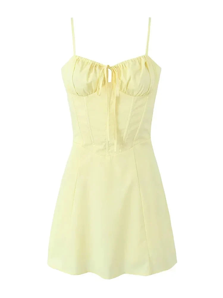 Foridol Lace Up Mini Summer Dress Sundress Women Spaghetti Strap Sexy Short White Beach Vestidos Fishbone Party Club Dress 2025