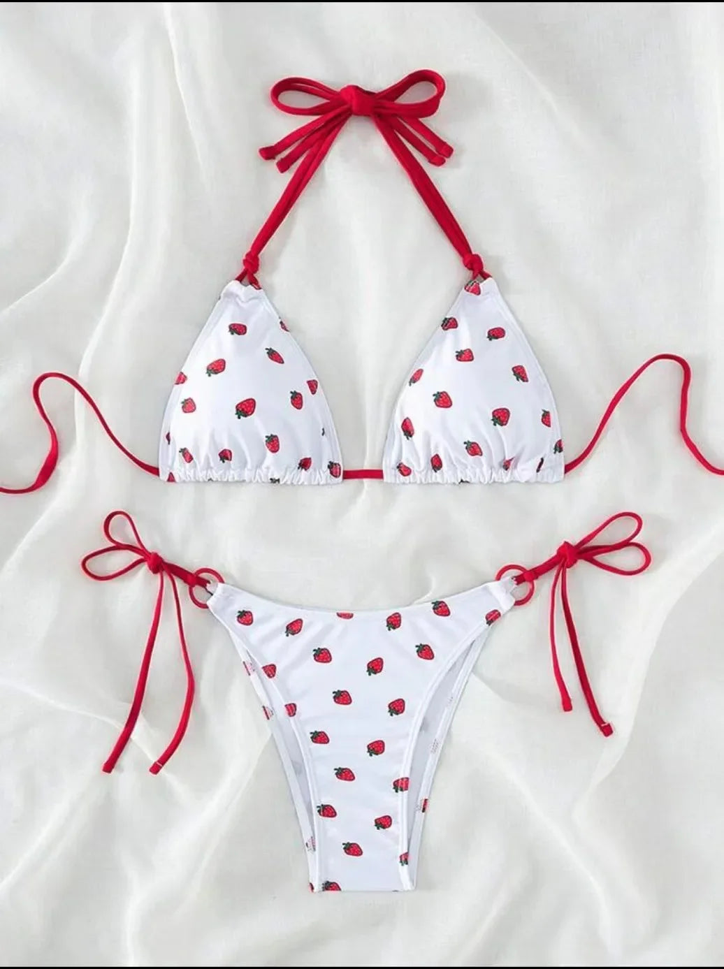 Sexy Women Cute Strawberry Print Halter String Micro Bikini Sets Two Pieces Swimsuit Swimwear Bathing Suit Beach Outfits Biquini