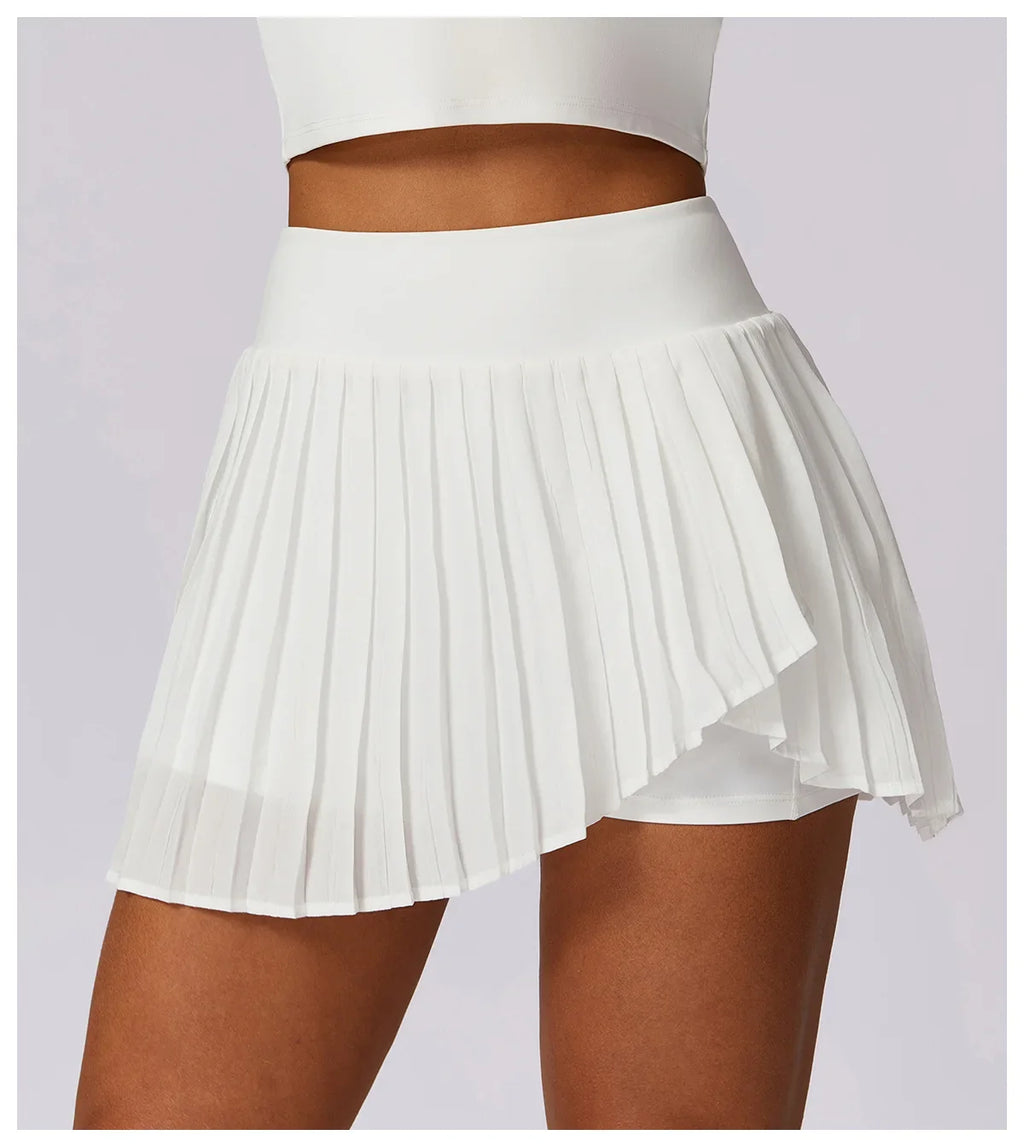 Sports Tennis Short Skirt Women's Summer Pleated Fake Two-piece Quick Drying Skort Fitness High Waist Pocket Yoga Running Skirts