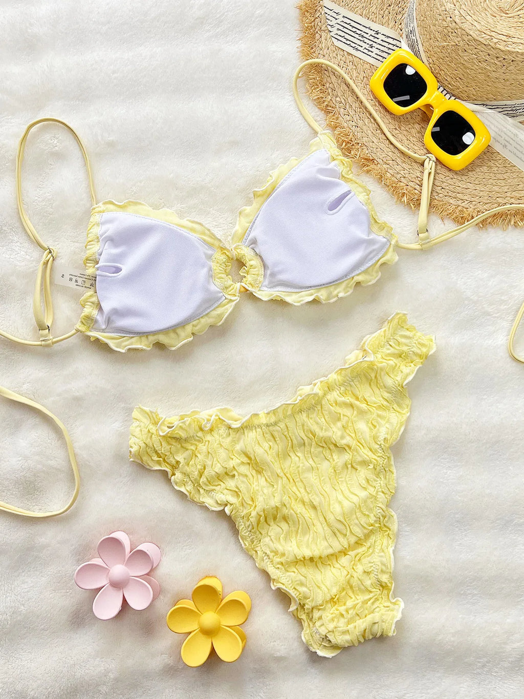 Summer Ruffles High Waist Bikini Set 2026 Women Hollow Out Circle Push Up Bra Two Piece Swimsuit Beach Bathing Suit Swimwear