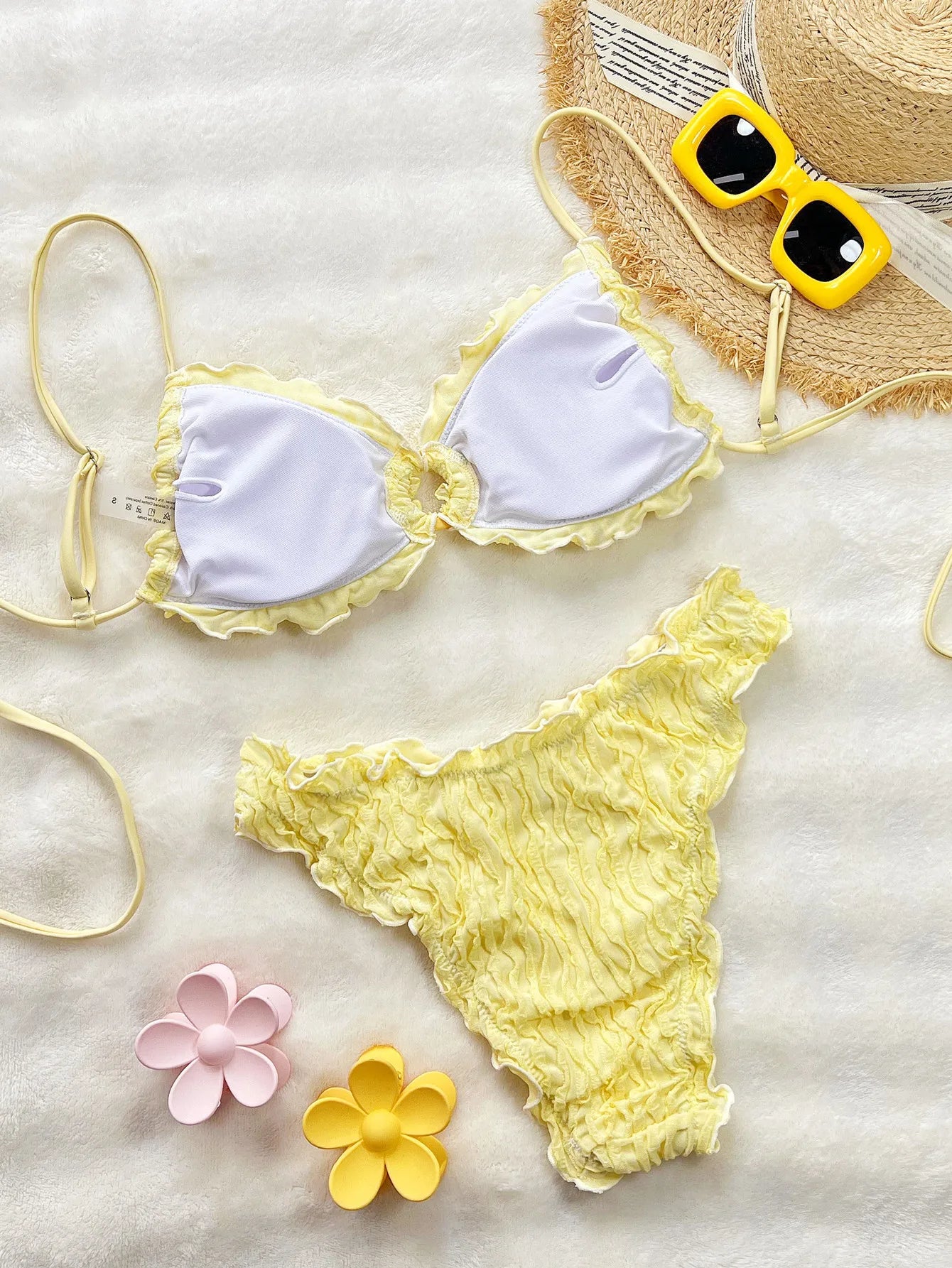 Summer Ruffles High Waist Bikini Set 2026 Women Hollow Out Circle Push Up Bra Two Piece Swimsuit Beach Bathing Suit Swimwear