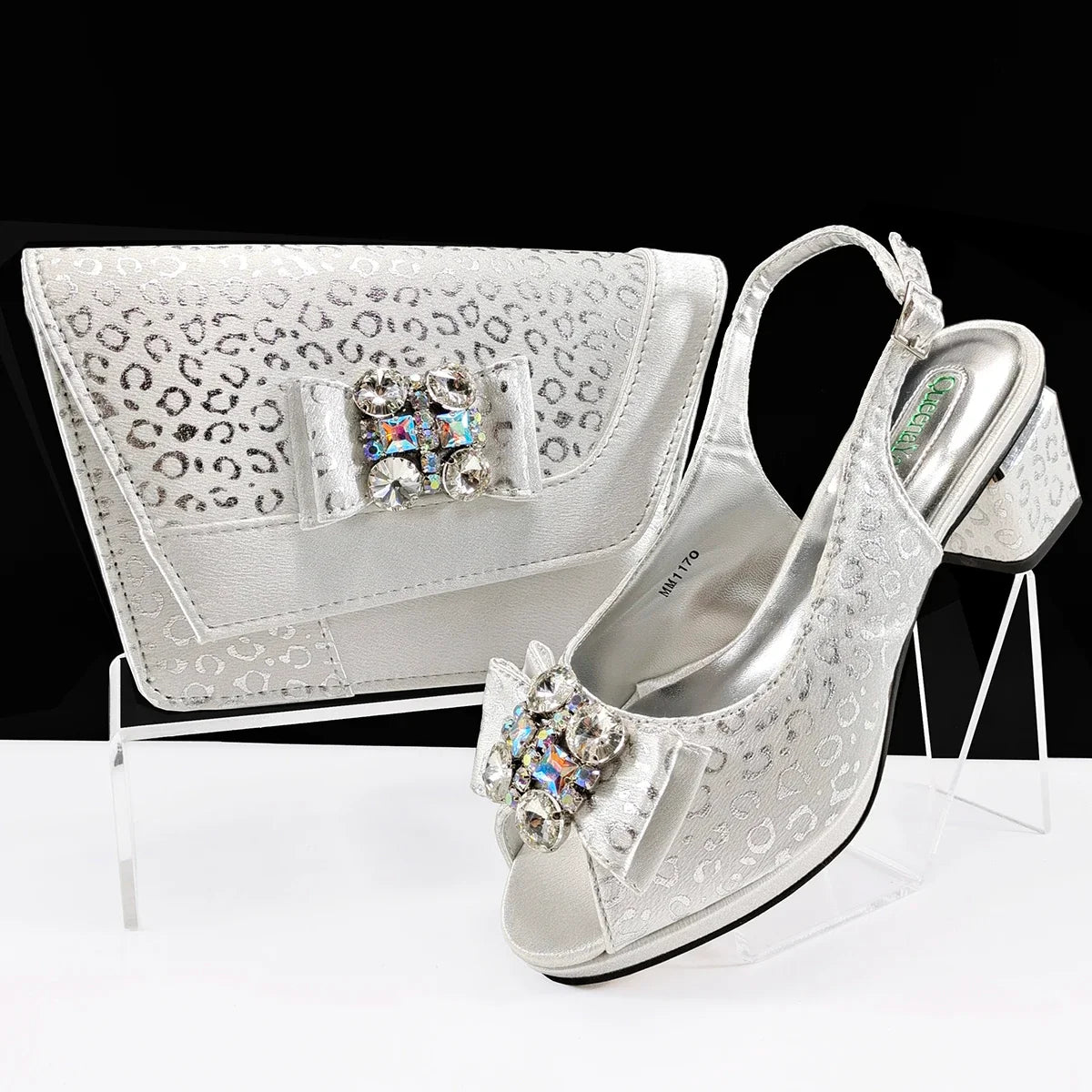 Doershow Italian green Shoes And Bag Sets For Evening Party With Stones Italian Leather Handbags Match Bags!  1-1