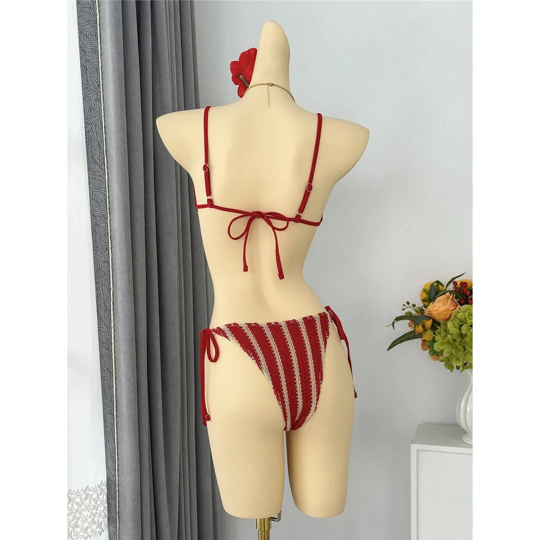 2026 New Striped Bikini Women Swimwear Female Swimsuit High Cut Leg Padded Bather Bathing Suit Swim Two-pieces Bikini set K8071