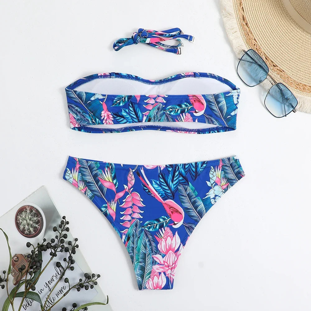 2025 Print Strapless Two Piece Bikini Set Women Swimwear Female Swimsuit Bathers Bathing Swimming Suit Beachwear Summer