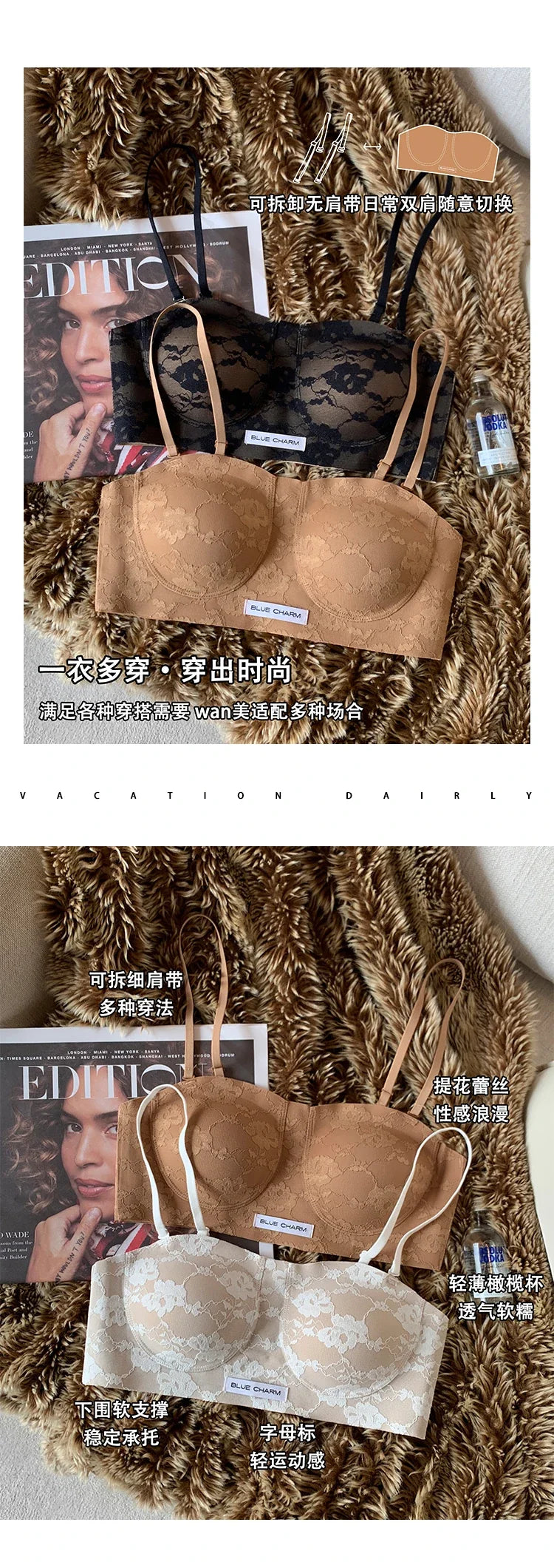 MOYISU Parisian Lace Bra Women Strapless Summer Push Up Small Bust Multiway Wear Bandeau Bralette UK Ship Fashion Top Bestseller