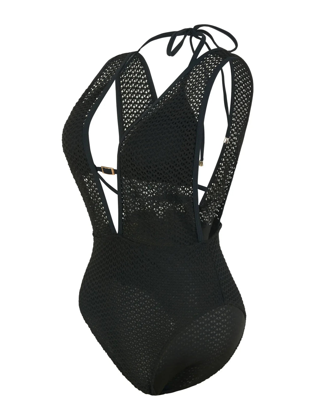 S - XL Deep V Neck Knit Fishnet Mesh One Piece Swimsuit Women Swimwear Female Backless Monokini High Leg Cut Bathing Suit Swim
