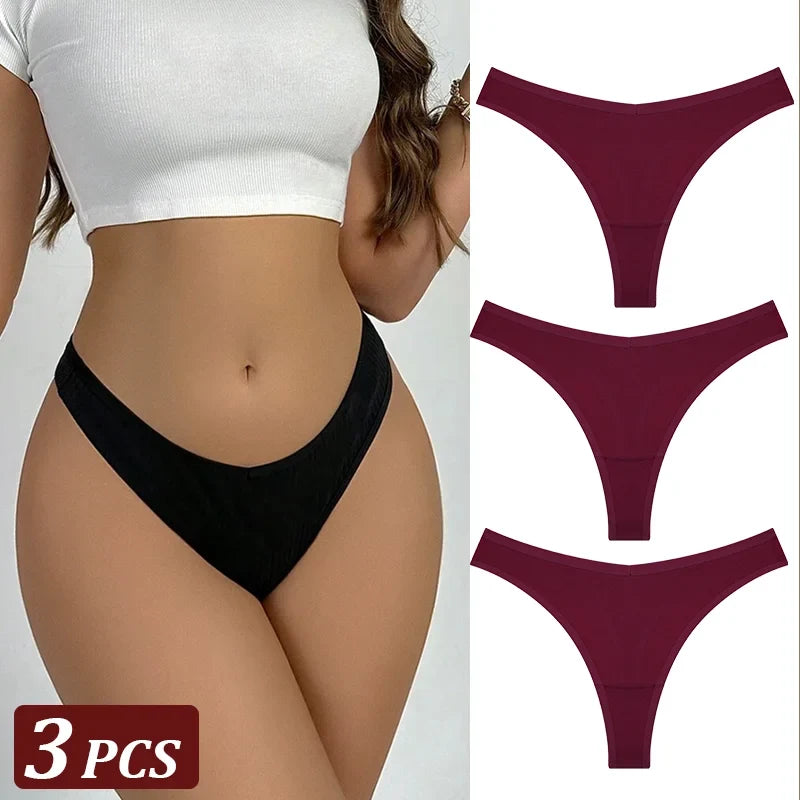 3PCS Seamless Thong Cotton Women Thin Strap Low Waist High Flexibility Panties Sexy Underwear Ladies Briefs T-back Soft Women