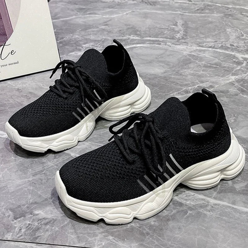 Casual Solid Thick Platform Sneakers for Women Spring 2025 Autumn Breathable Mesh Sports Shoes Woman Outdoor Lace Up Mujer
