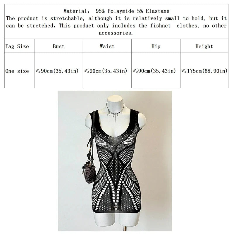 Women Sexy Fishnet  Cover Up, Sheer Bodycon Sleepwear See Through Beachwear Without Bikini