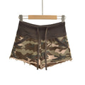 New American Style Camouflage Shorts Washed Frayed Drawstring Elastic Waist Patchwork Sexy Bodycon Hot Pants Shorts Elegant IHOH