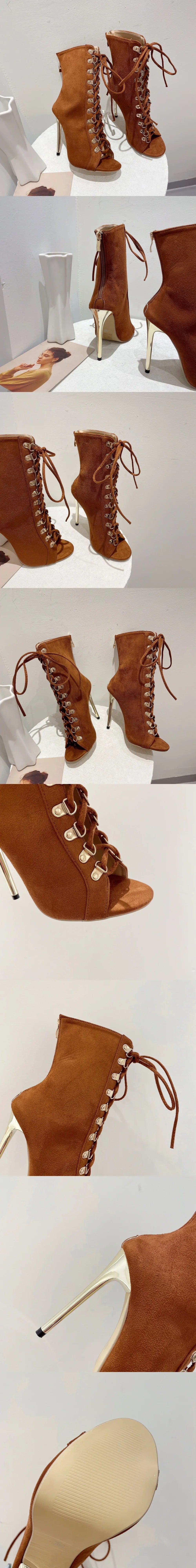 Big Size 42 Sexy Cross-tied Jazzi Summer Boots Women Elegant Brown Zip-up Thin High Heels Summer Ankle Boots Stiletto Shoes
