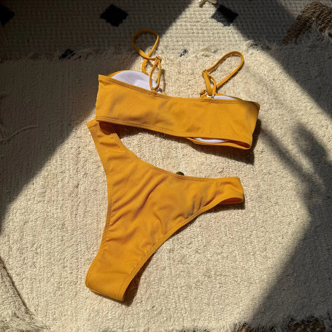 New Sexy Ribbed Brazilian Bikini Padded Bathing Suit Bather Swim Female Swimsuit Two-Pieces Bikini Set Women Swimwear V6343R