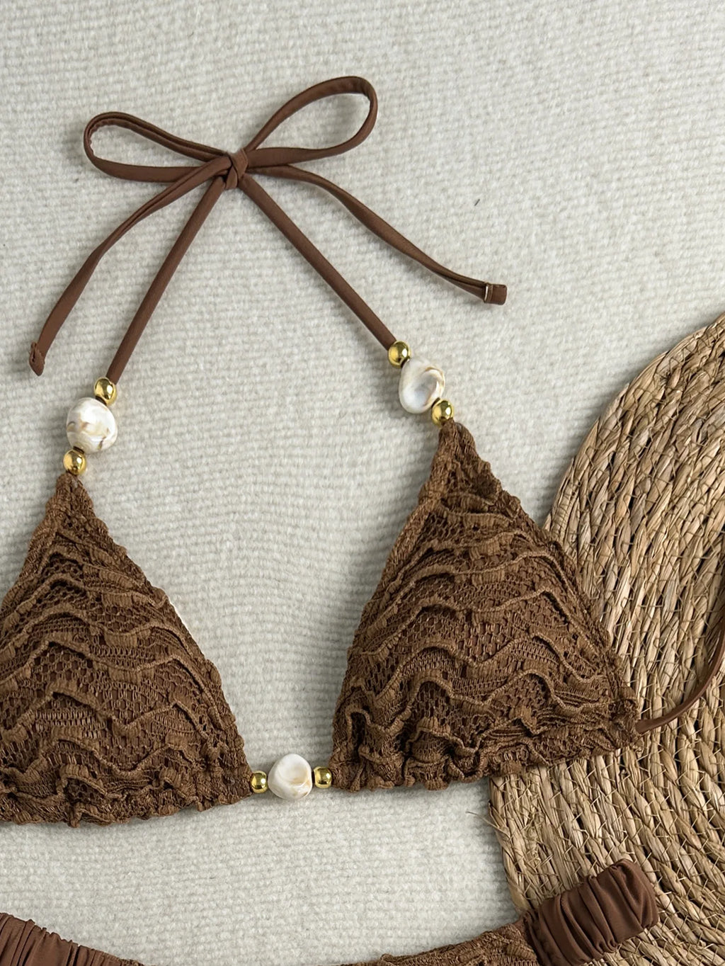 2026 Wrinkled Crinkled Halter Beads Bikini Women Swimwear Female Swimsuit Two-pieces Bikini Set Bather Bathing Suit Swim Lady