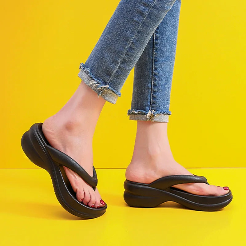 Thick Sole Wedges Flip Flops For Women 2025 Summer Clip  Platform Sandals Woman Non-slip Beach Slippers Girls Outdoor Slides