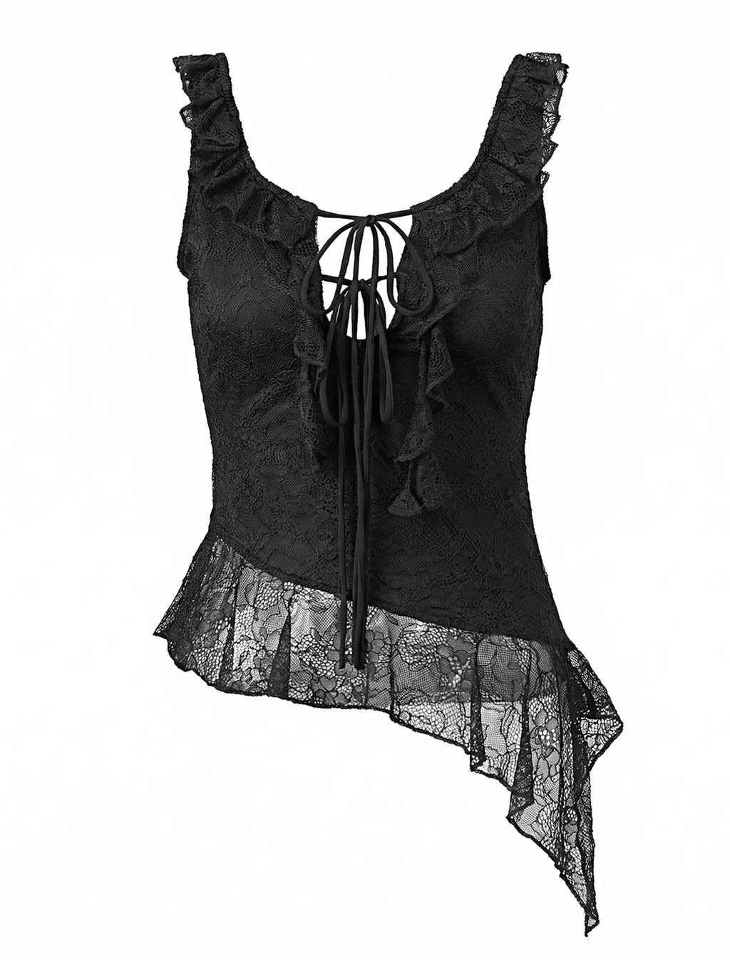Women Flounce Vest Lace Jacquard Square Neck Tie-up Tank Tops Backless Sleeveless Slim Fit Retro Blouses for Party Club