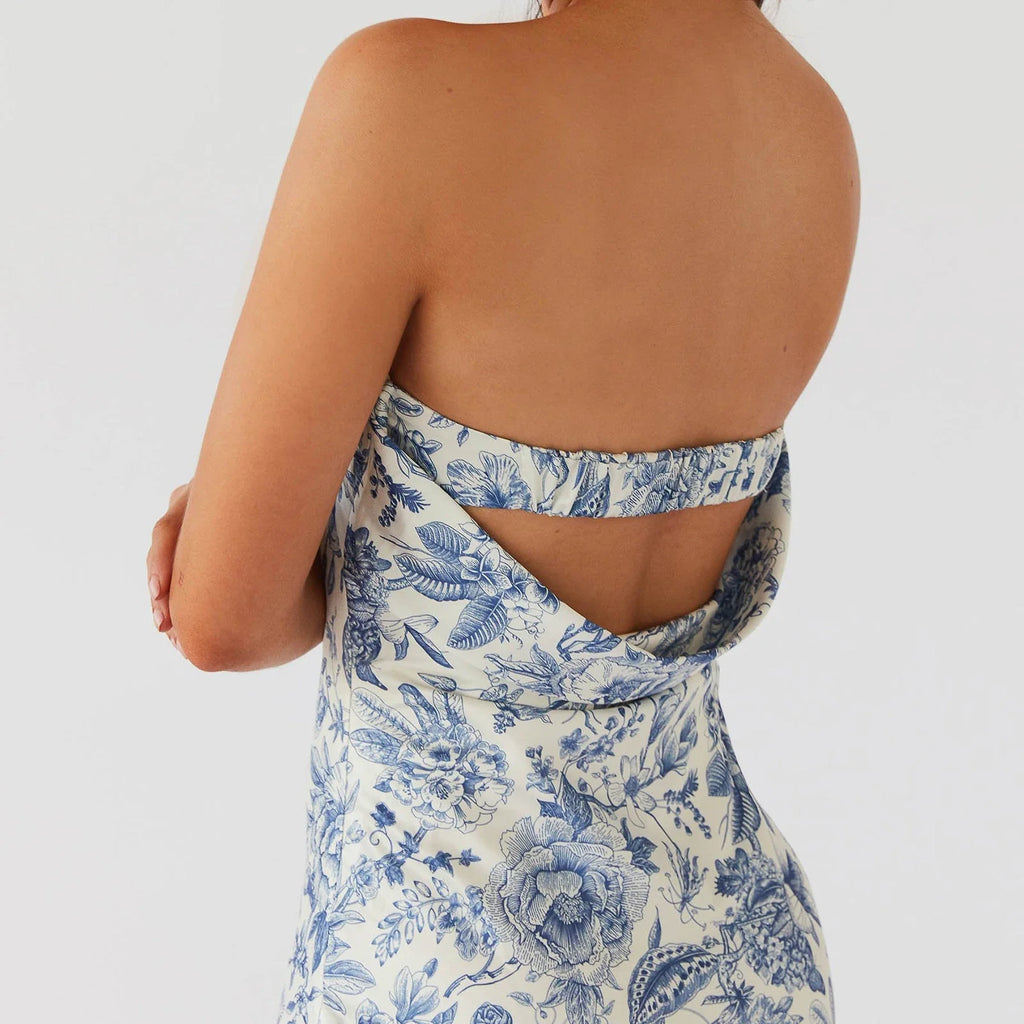 Women's Summer Sleeveless Strapless Long Dress Stylish Floral Print Sleeveless Tube Bodycon Dresses