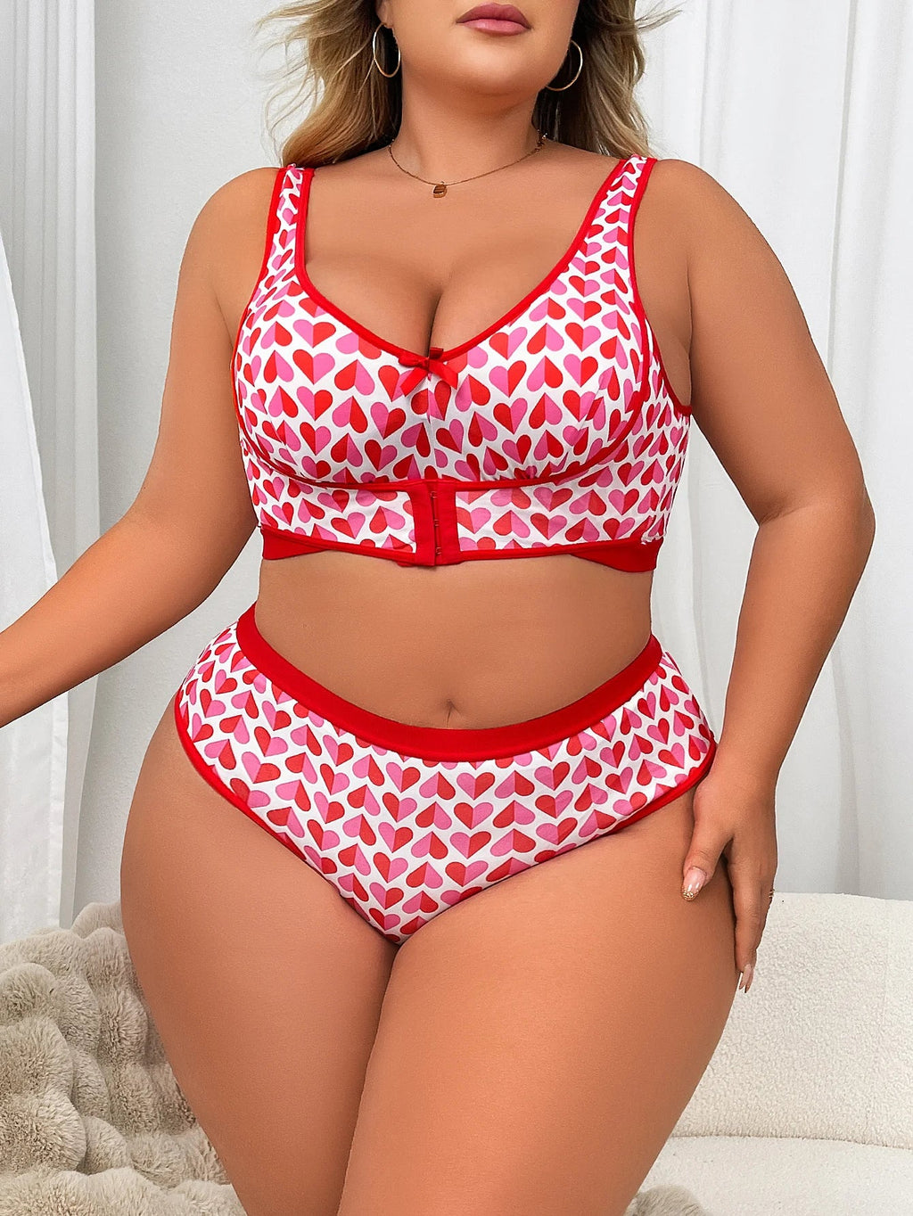 Fashion Heart Print Sexy Lingerie Set, Wireless Side Support Bra, Wing Smoothing Shaping Bra New Arrival