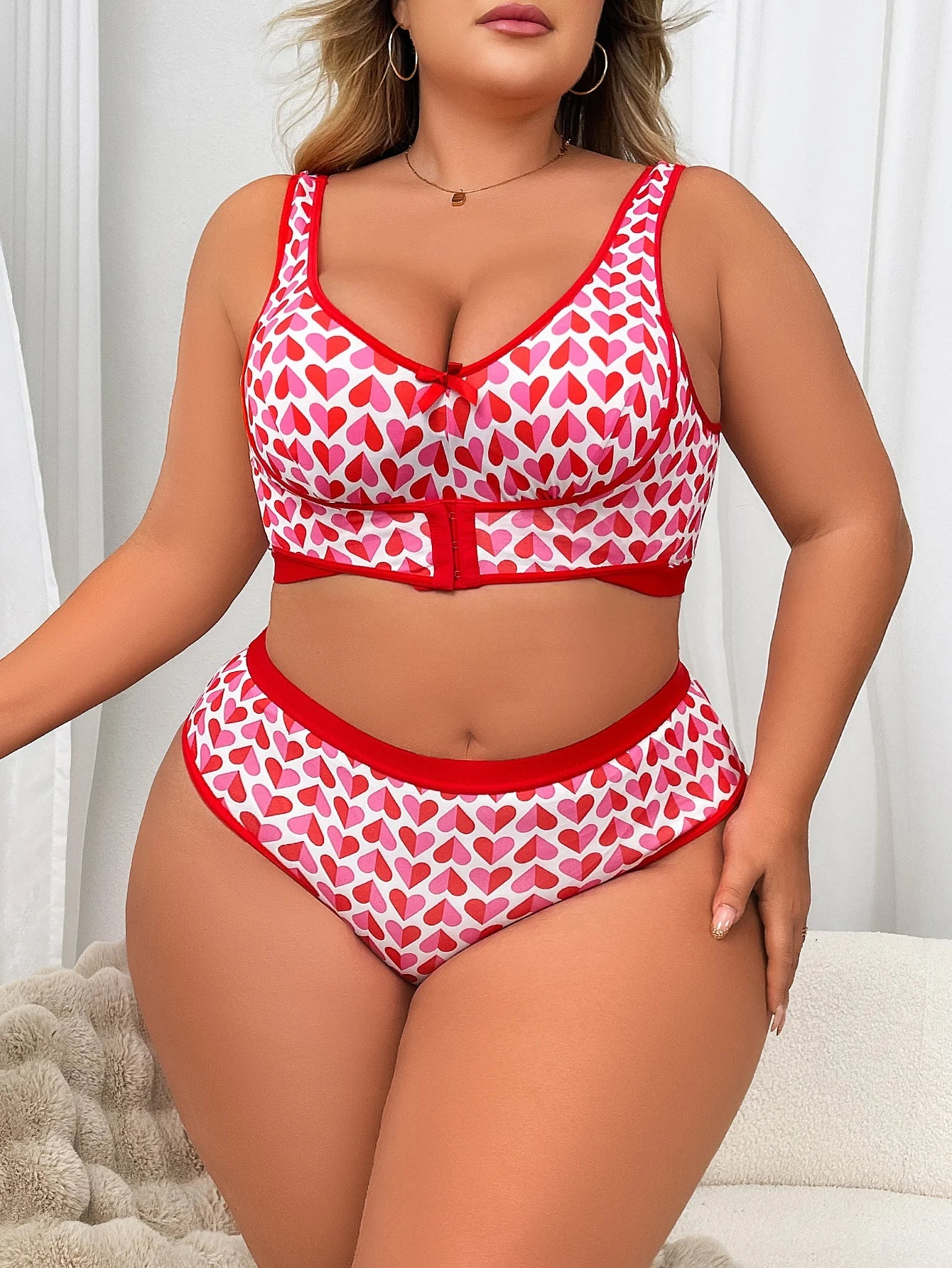 Fashion Heart Print Sexy Lingerie Set, Wireless Side Support Bra, Wing Smoothing Shaping Bra New Arrival