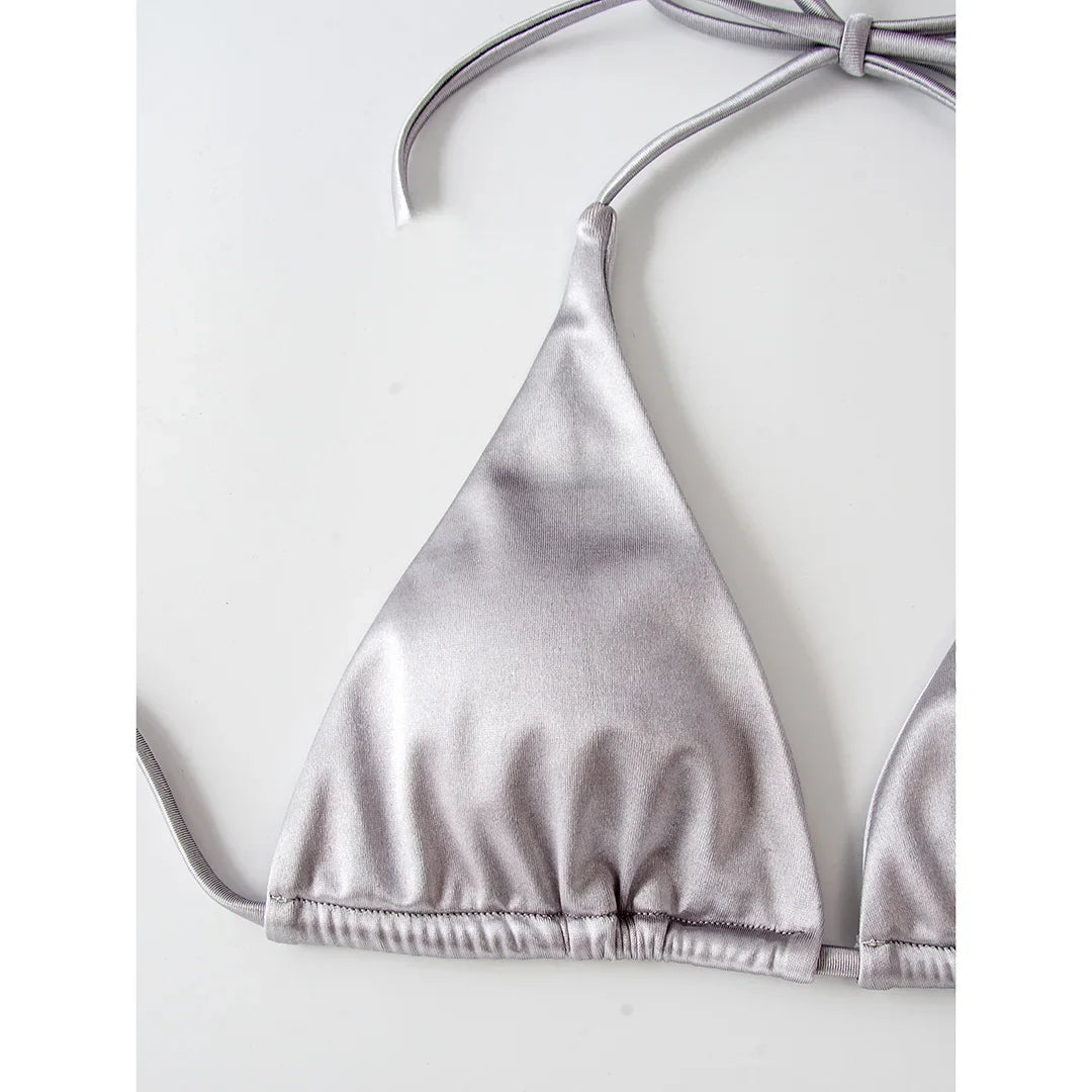 Sexy 13 Colors Halter Satin Brazilian Bikini Women Swimwear Female Swimsuit Two-pieces Bikini set Bather Bathing Suit Swim V4966