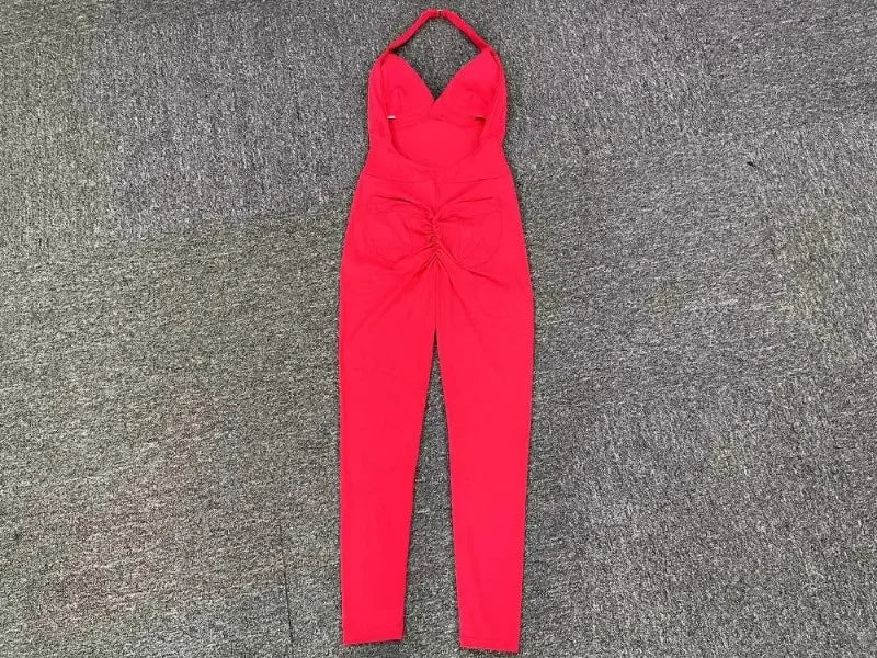 Women's Seamless Yoga Jumpsuits Sports Fitness Peach Hip-lifting Beauty Backless One-piece Pocket Tight Workout Gym Bodysuit
