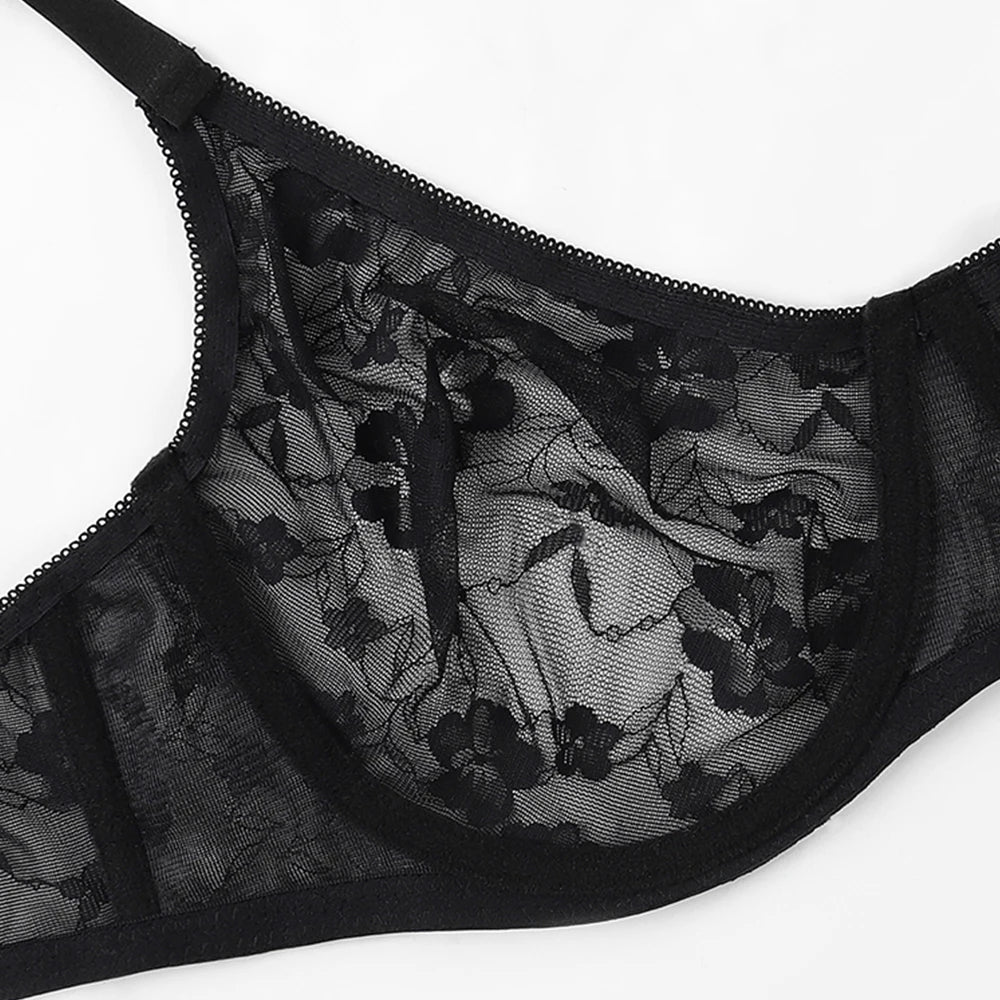 3 Pcs Women's Bra Elegant Retro Lace Sheer Unpadded Sexy Lingerie BH Tops Flower knitting Brassiere Underwire Plus Size Bras
