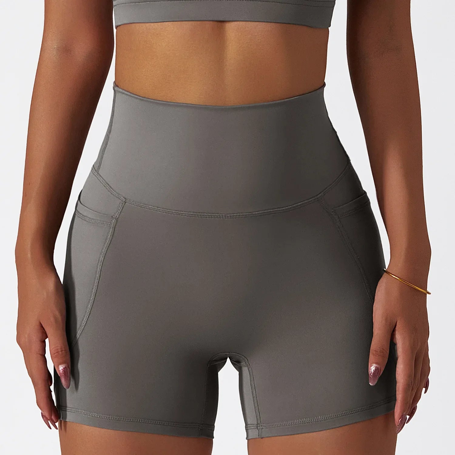 Comfortable Skin Friendly Summer High Waist Yoga Shorts Gym Hip Lift Pants Pocket Breathable Running Cycling Sports Shorts Women