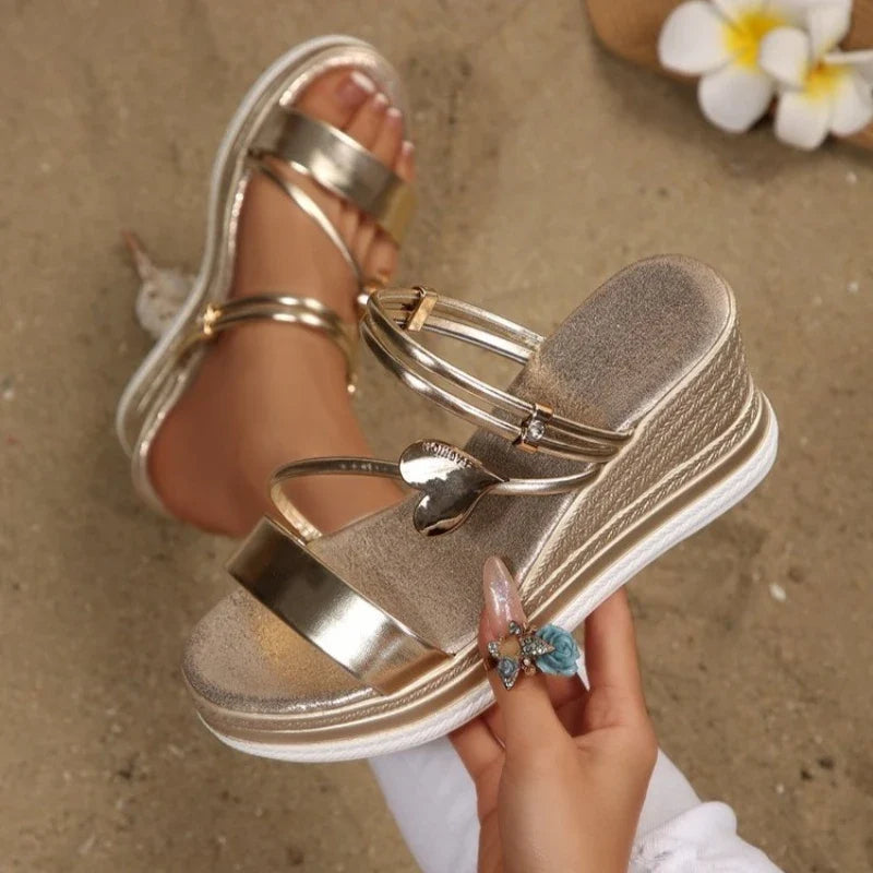 Women's Wedges Sandals Luxury Platform Slippers Sexy 2026 Women Shoes Shiny High Heels Women Beach Shoes