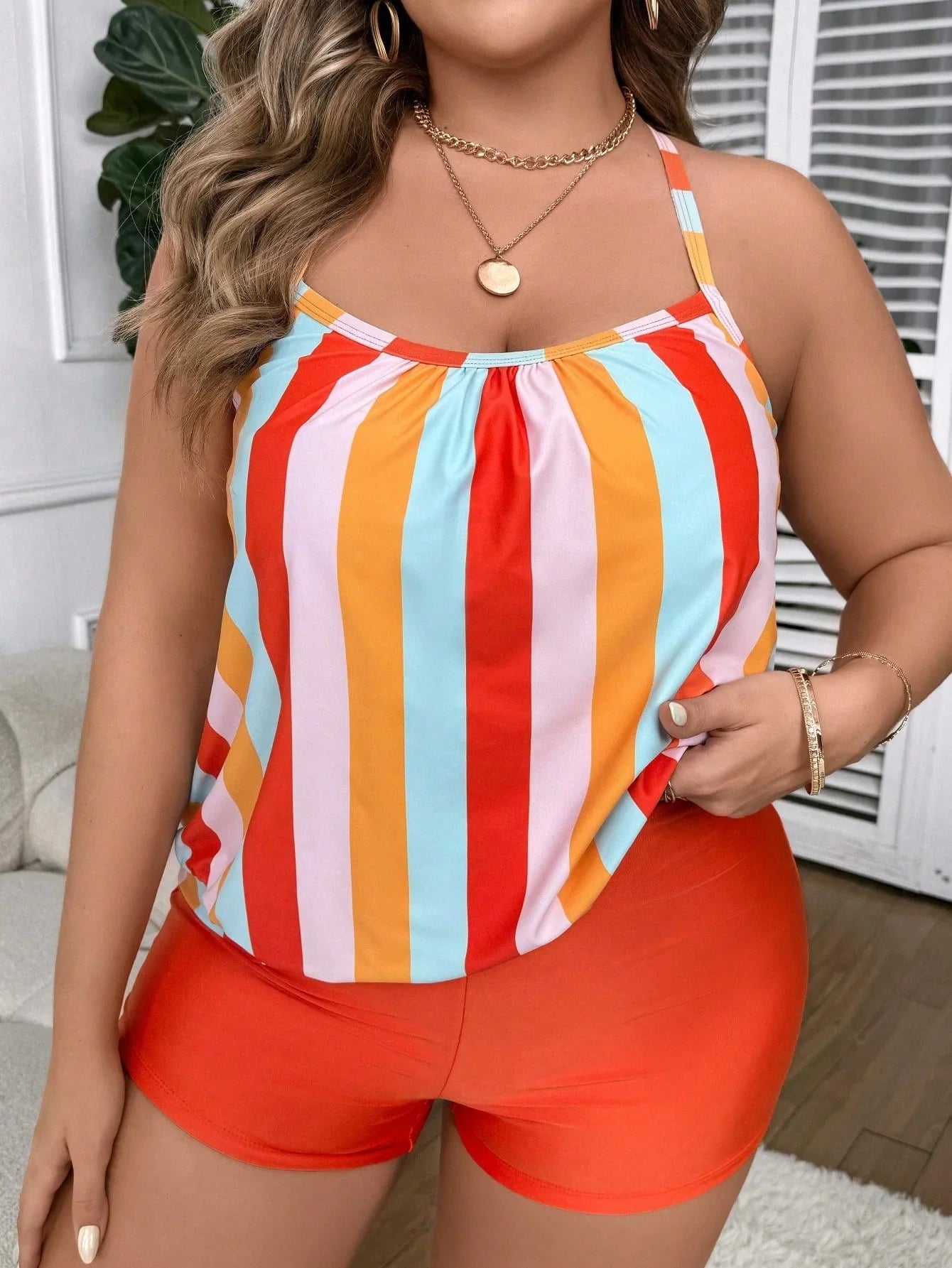 Striped Tankini 2026 Large Plus Size Swimsuit Women High Waist Swimwear Female Beach Wear Bathers Bathing Swimming Swim Suit