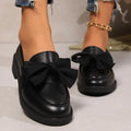 2025 Spring Black Bow Tie Loafers Women Preppy Platform Thick Sole Pumps Lady British Retro Style Office Pu Leather Shoes Mujer