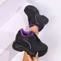 Black Chunky Wedge Sneakers Women Plus Size 42 Lace Up Platform Sneakers Woman Pu Leather Thick Bottom Vulcanized Shoes Female