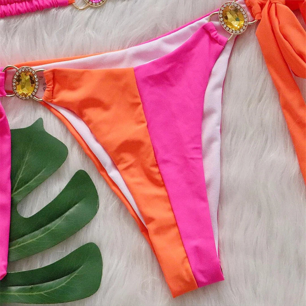 8 Colors Diamond Rhinestones Splicing Bikini Women Swimwear Female Swimsuit Two-Pieces Bikini Set Bather Bathing Suit Swim V5132