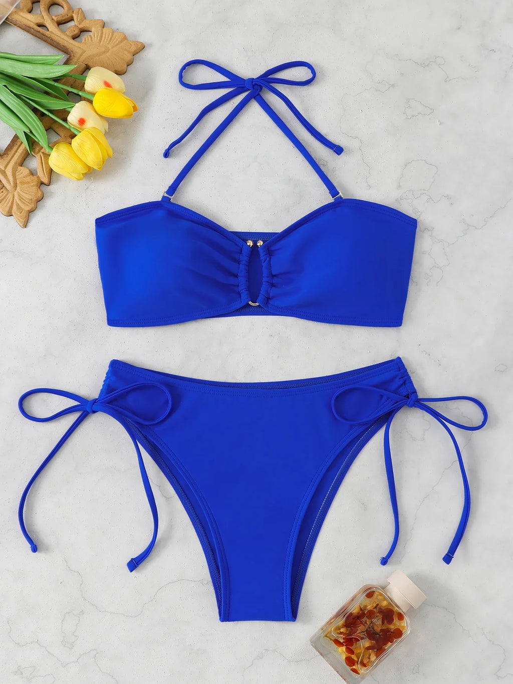 Halter Bandeau Bikinis 2026 Women Sexy Swimsuit Solid Padded High Waist Swimwear Female Bathers Bathing Swimming Swim Suit