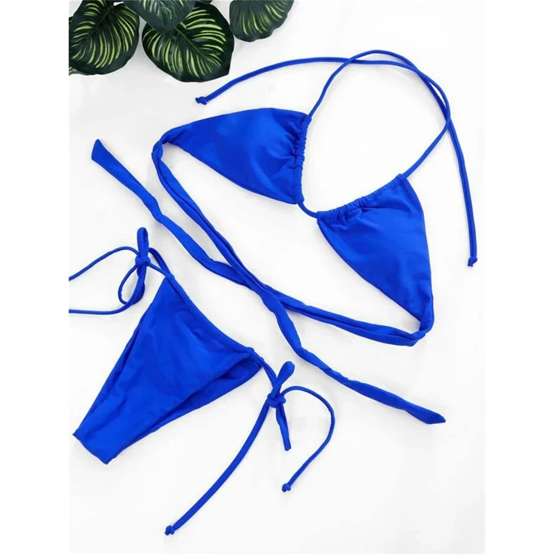 Sexy 11 Color Halter Mini Micro Thong Bikini Female Swimsuit Women Swimwear Two-pieces Bikini set Bather Bathing Suit Swim V4064