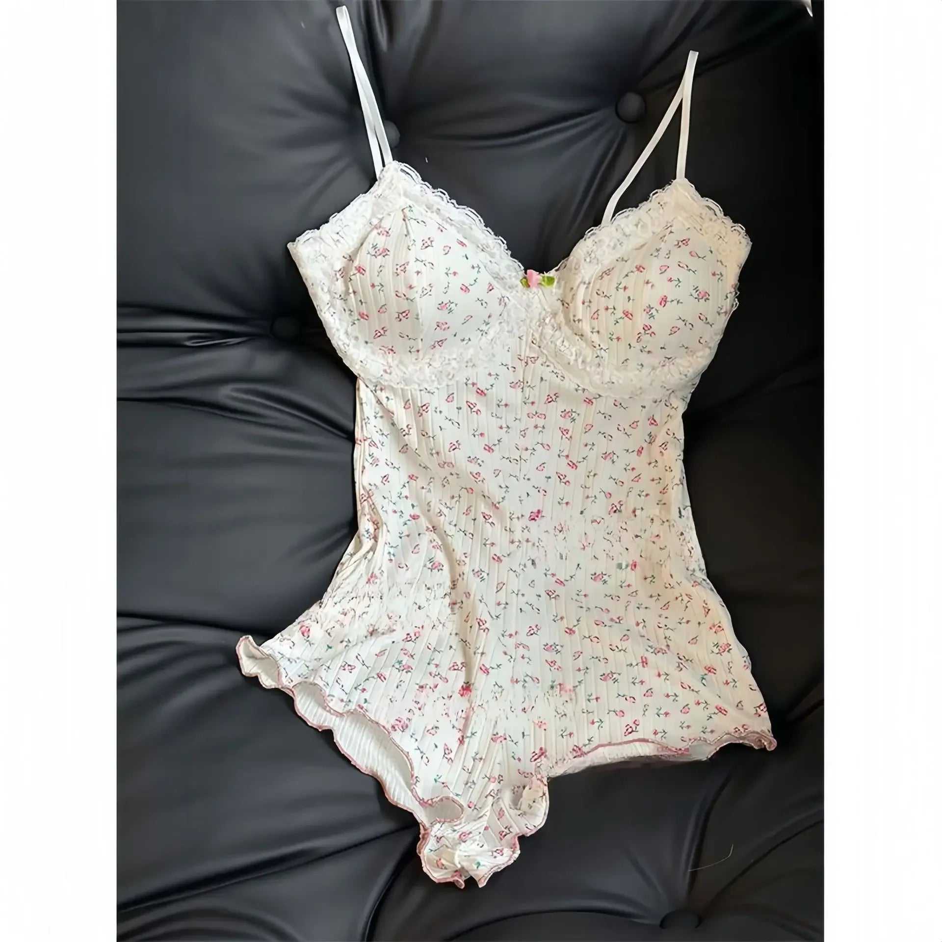 Summer Onesies Women Underwear Sexy Floral Print Bodysuit Lace Trim Sleeveless Slim Fit Jumpsuit Romper Nightwear Lingerie