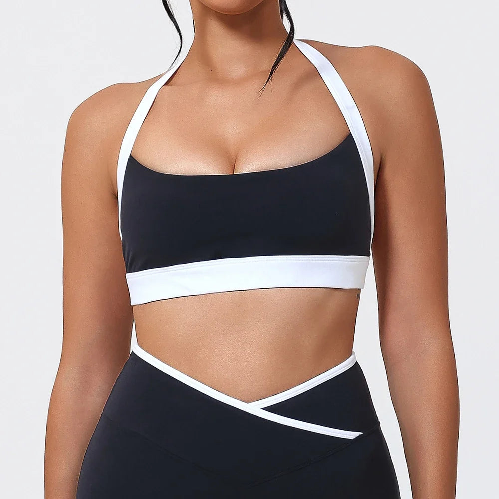 Women Halter Sports Bra Push Up Strappy Sexy Open Back Gym Crop Top Padded Women's Underwear Fitness Workout Yoga Tank Tops