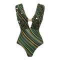 Women Swimwear 2PC Cover-up Swimsuit Ruffle Dongbei Printed Deep V One-piece Monokini Kimono Bikini Suit Summer Beachwear