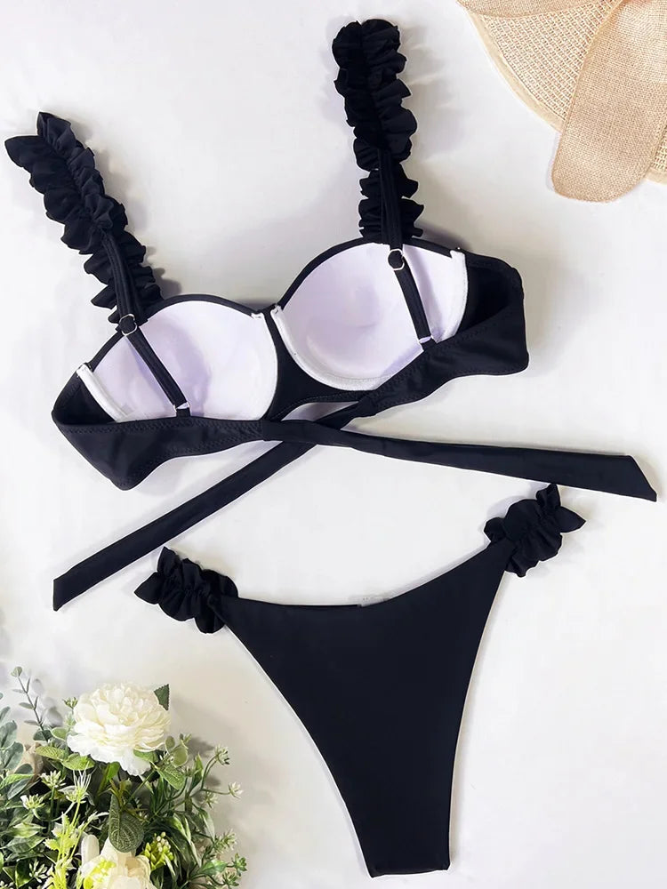 Push Up Ruffled Bikinis Underwired Bra Cup Bikini 2026 Women Swimsuit Female Swimwear Two Pieces Bikini Set Bathing Suit Swim