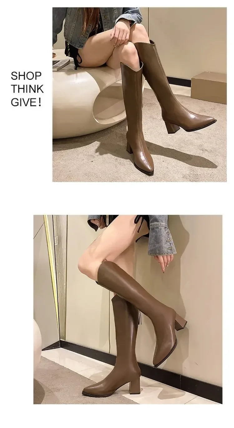 Pointed Toe Women High Boots Fashion Side Zippers Long Booties Ladies Elegant Party High Heel Shoes Winter Women's Footwear