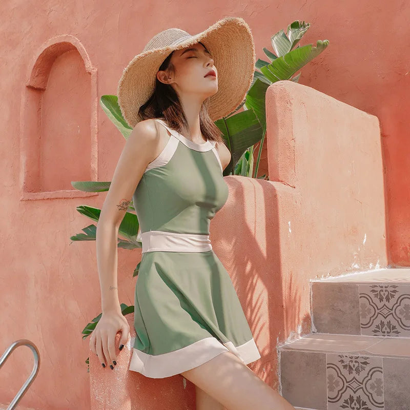 New Super Fairy Skirt-style One-piece Waist-covering Belly Slimming Conservative Steel Support Gathered Swimming Suit