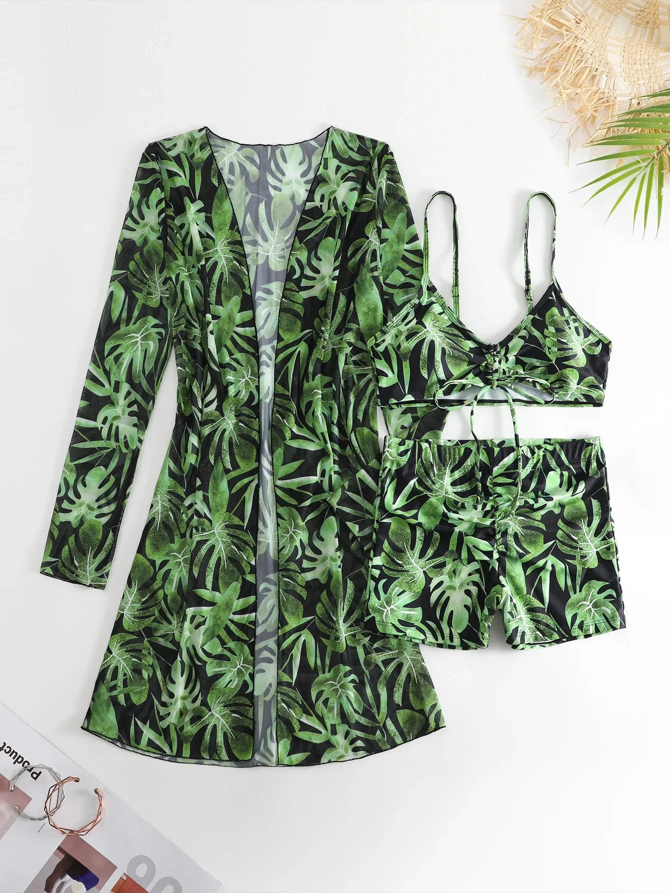 New Sexy 3 Pieces Suit for Women Neck Hanging Bikini Set+Cover-up Swimwear Sunproof Tankini High Waist Shorts Swimsuit Beachwear