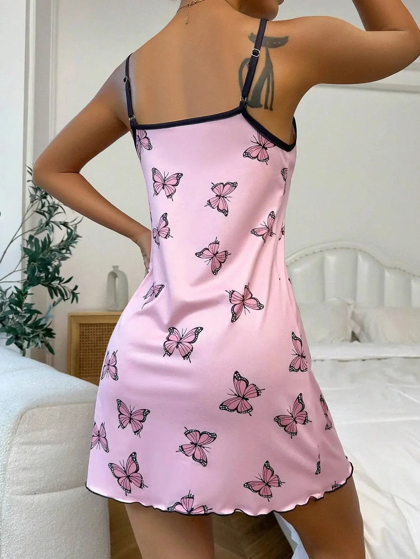 Printed Butterfly Nightgown Ladies Home Wear Comfortable Home Leisure Sexy Can Be Worn Outside Halter Dresses