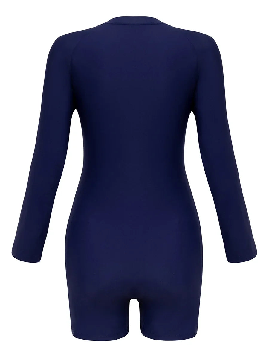 2026 Zipper Slim Swimsuit Women Long Sleeves One Piece Swimwear Female Bather Bathing Swimming Swim Surf Suit Beachwear
